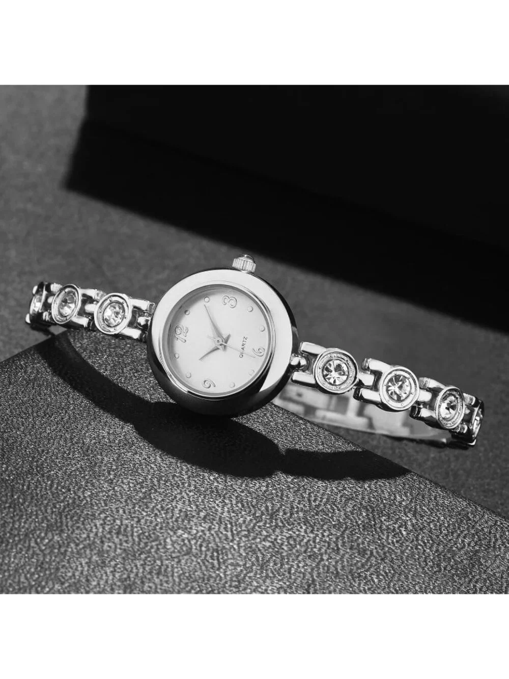 Womens All Silver Analog Quartz Relogio Feminino Waterproof Bracelet Wrist Watch